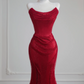 Deep red strapless fitted waist bodycon long sexy ball gown/bridal dress R8235