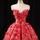 Red strapless, fitted waist, full skirt, long ball gown, bridal dress R8921