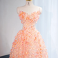 Light orange strapless, fitted waist, full skirt, long ball gown, bridal dress R9011