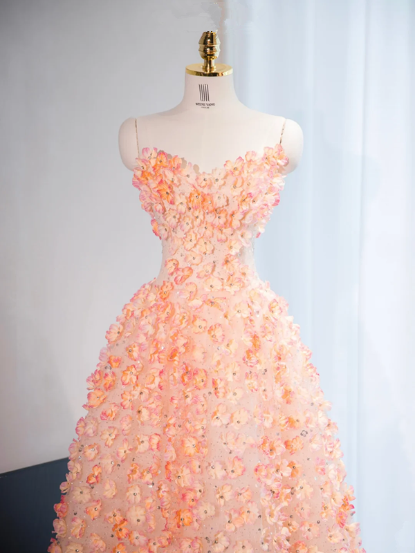 Light orange strapless, fitted waist, full skirt, long ball gown, bridal dress R9011