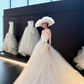 White tube top slim waist tulle skirt long dress bridal dress R6056