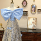 Blue bow-neck ball gown with silver sequined A-line skirt, bridal gown R7167