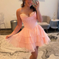 Pink Strapless Waisted Fishbone Puffy Skirt Homecoming Dress R5544