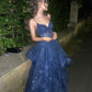 Blue suspender sequin waist slim fit sexy elegant dress, prom dress R5385