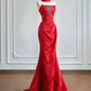 Red strapless, fitted waist, slimming, and sexy long ball gown R8169