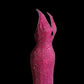 Pink halter-neck beaded fitted waist bodycon long ball gown R6615