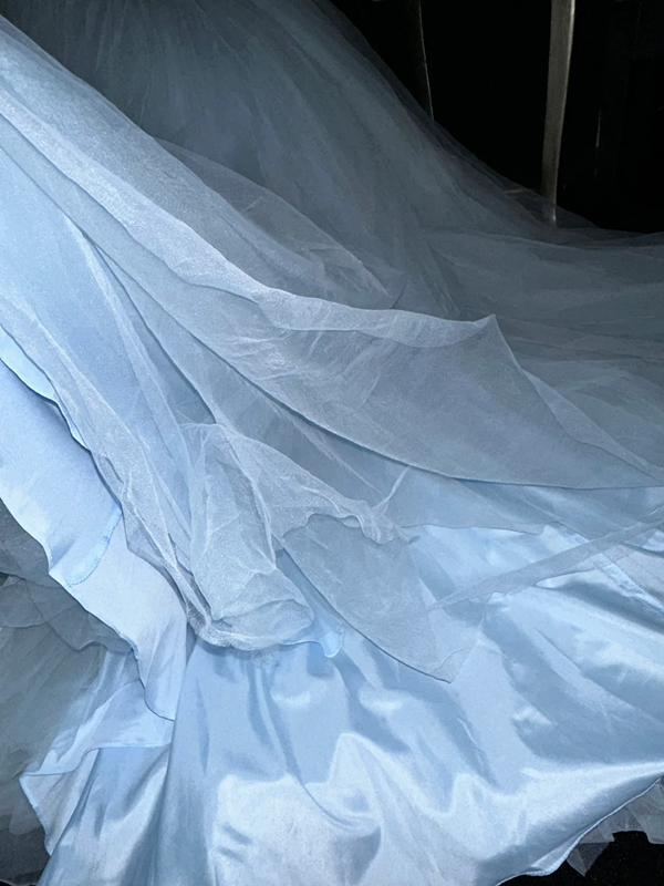 Light blue sleeveless rhinestone long ball gown R6934