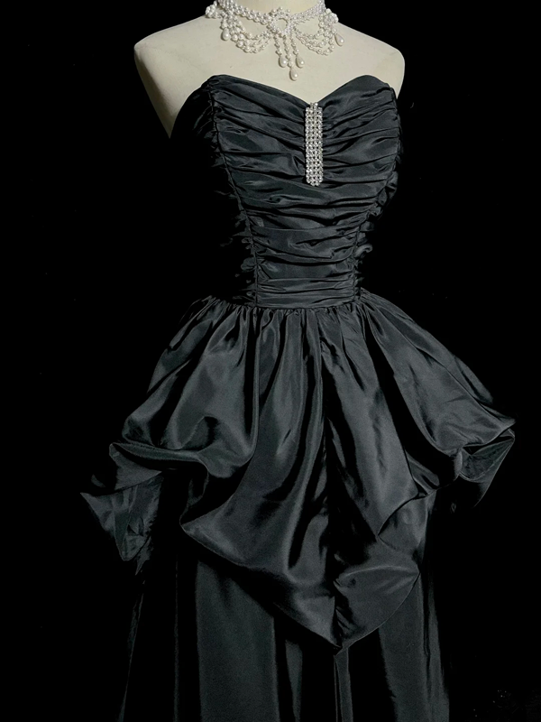 Black strapless, fitted, pleated long ball gown R6655