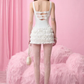 White suspenders slim waist pleated skirt short skirt homecoming dress R4433