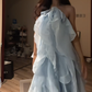 Light blue halter neck puffy cake backless sexy long ball gown R8084