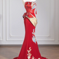 Red strapless, fitted waist, bodycon, sexy and elegant long ball gown/bridal dress R8255