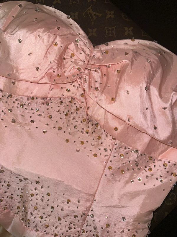 Pink strapless fitted waist princess long ball gown R7014