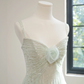 Light green halter-neck fitted midi ball gown R8460