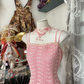 Pink halter-neck, fitted satin long dress, ball gown R6335
