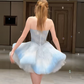 Light blue tube top slim waist slim fit puffy skirt princess skirt homecoming dress R4353