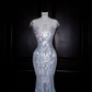 Light blue sequined slim waist fishtail maxi skirt, prom dress R5624