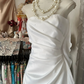White strapless satin fitted long dress, ball gown R6256