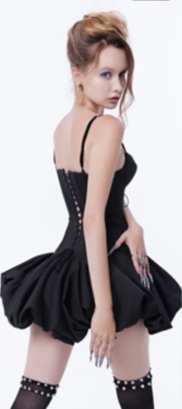 Black suspenders fashion waist sexy bud skirt short skirt homecoming dress R4635