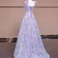 Light purple floral print halter top, fitted A-line skirt, long ball gown/bridal dress R8342