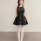 Black sleeveless slim waist A-line short skirt homecoming dress R5404