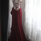 Red halter-neck fitted backless sexy long ball gown R6695