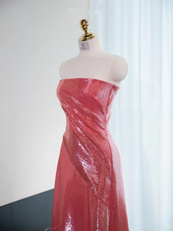 Pink strapless fitted long ball gown, bridal dress R8981