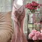 Light pink halter neck, fitted waist, slimming, revealing hips, sexy long ball gown R7761