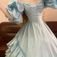 Light Blue Waist-Cinched Puffball Tiered Skirt Ball Gown, Bridal Gown R7346