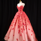 Red strapless, fitted waist, full skirt, long ball gown, bridal dress R8921