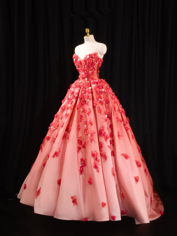 Red strapless, fitted waist, full skirt, long ball gown, bridal dress R8921