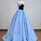 Light blue strapless fitted waist slim-fitting ball gown with a full skirt R8200