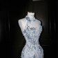 Blue sequined sleeveless slim waist hip fishtail sexy long skirt, prom dress R5660