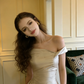 Champagne-colored off-the-shoulder fitted long ball gown/bridal dress R8831