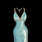 Light blue halter-neck fitted backless long sexy ball gown R8104