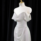 Silver off-the-shoulder halter-neck fitted long ball gown, bridal dress R8951