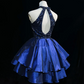 Blue halter neck waist hollow design princess skirt homecoming dress R4922