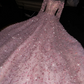 Light pink round neck long sleeve fitted waist long ball gown/bridal dress R8771