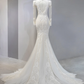White lace round neck fitted waist sexy long ball gown/bridal dress R9041