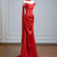 Red strapless satin fitted long ball gown R8148