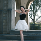 Black top asymmetrical tube top design white bud skirt short skirt homecoming dress R4192
