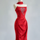 Red strapless, fitted waist, slimming, and sexy long ball gown R8169
