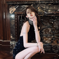 Black Sequin Halter Neck Waist-Cinched Fitted Bodycon Sexy Short Prom Dress R7094