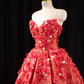 Red strapless, fitted waist, full skirt, long ball gown, bridal dress R8921