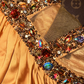 Gold satin one-shoulder fitted waist elegant long ball gown R6854