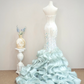 White strapless fitted bodice with light blue long skirt - ball gown R8891