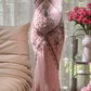 Light pink halter neck, fitted waist, slimming, revealing hips, sexy long ball gown R7761