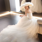 White tube top slim waist tulle skirt long dress bridal dress R6056