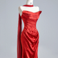 Red strapless satin fitted long ball gown R8148