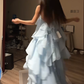 Light blue halter neck puffy cake backless sexy long ball gown R8084