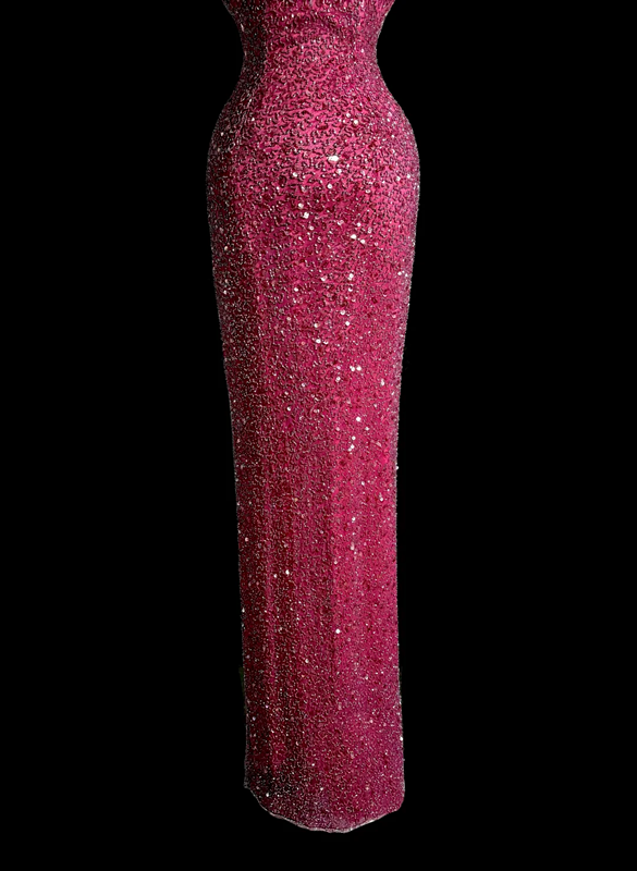 Pink halter-neck beaded fitted waist bodycon long ball gown R6615